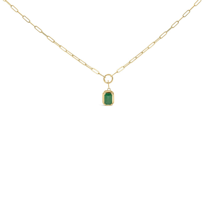Collar con colgante solitario con esmeralda verde talla esmeralda de 6x4 mm en oro amarillo de 10K, foto 1