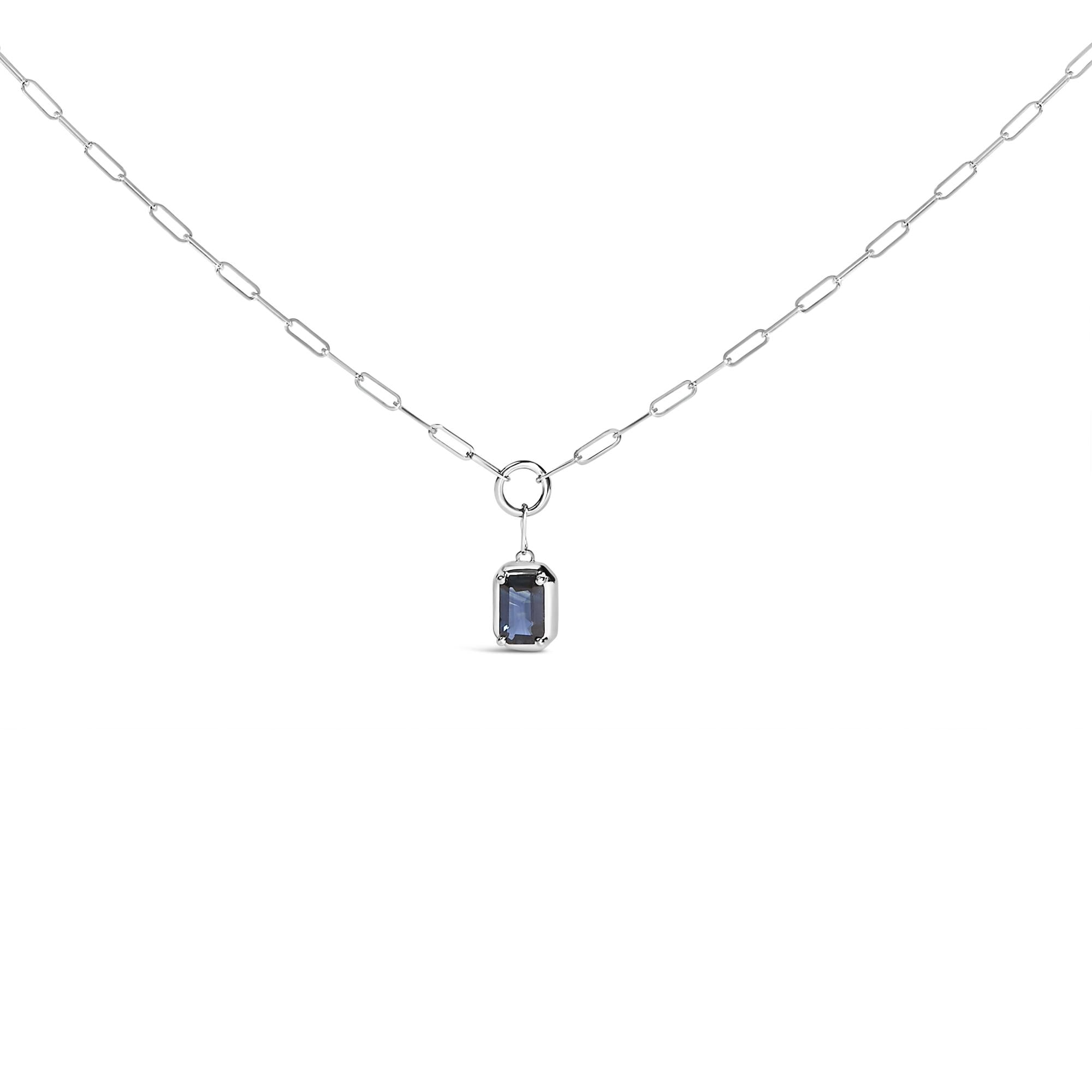 Emerald-Cut 6x4mm Blue Sapphire Solitaire Pendant Necklace in 10K White Gold, photo 1