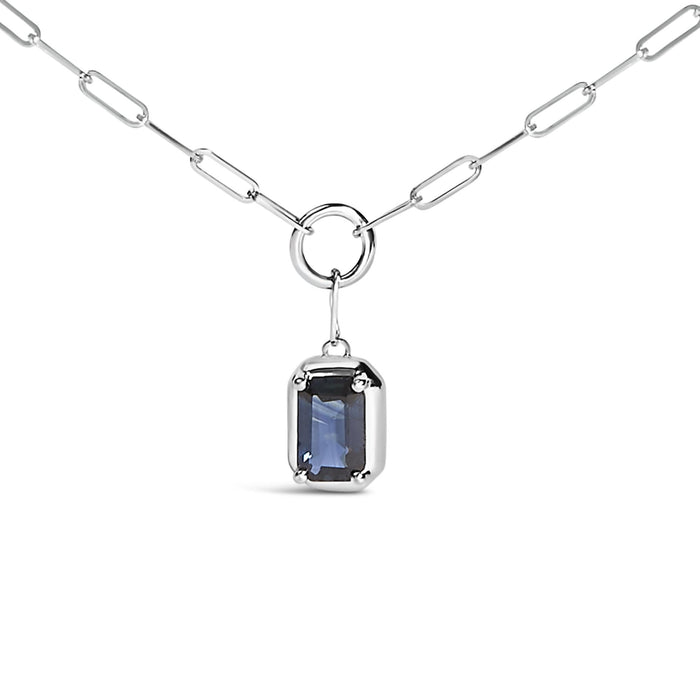 Emerald-Cut 6x4mm Blue Sapphire Solitaire Pendant Necklace in 10K White Gold, photo 2