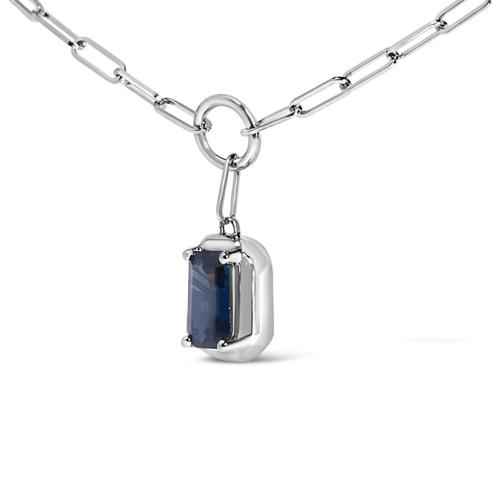 Emerald-Cut 6x4mm Blue Sapphire Solitaire Pendant Necklace in 10K White Gold, photo 4