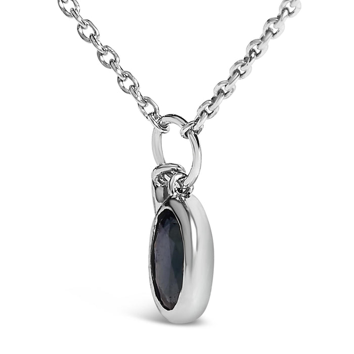 Collar con colgante de doble dije con zafiro azul ovalado y diamantes en oro blanco de 10K, foto 4