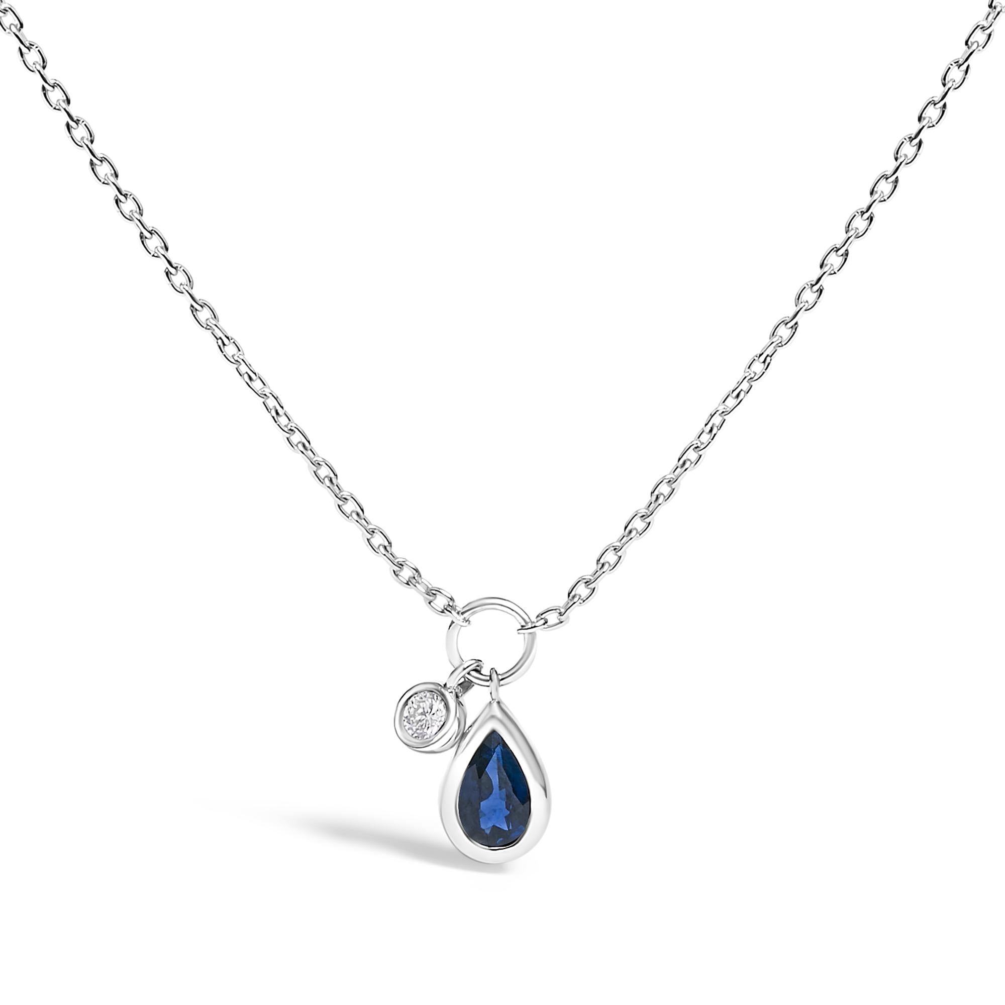 6x4 mm Pear Blue Sapphire and Diamond Accent Charm Pendant Necklace in 10K White Gold, photo 1