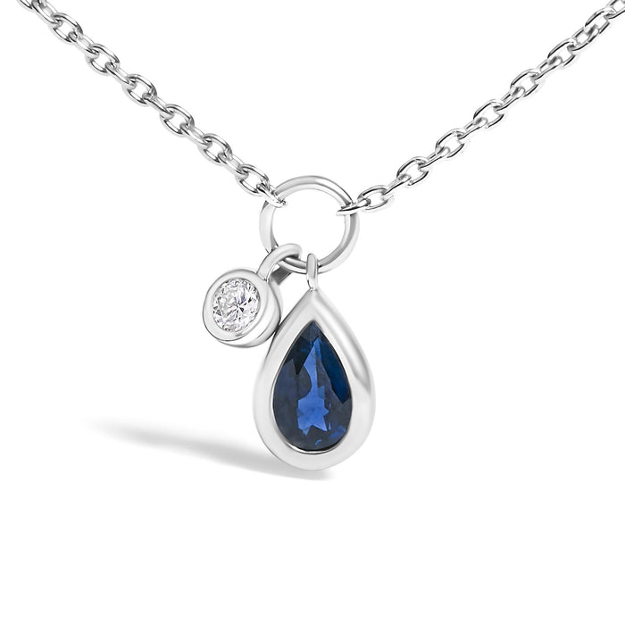 6x4 mm Pear Blue Sapphire and Diamond Accent Charm Pendant Necklace in 10K White Gold, photo 2
