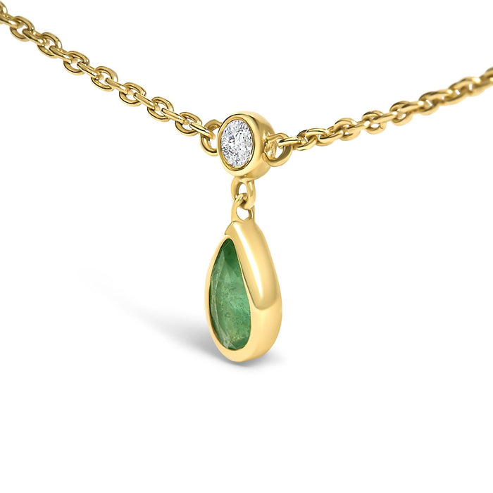 Dangling 5x3 mm Green Emerald and Diamond Station Necklace in 10K Yellow Gold, photo 4