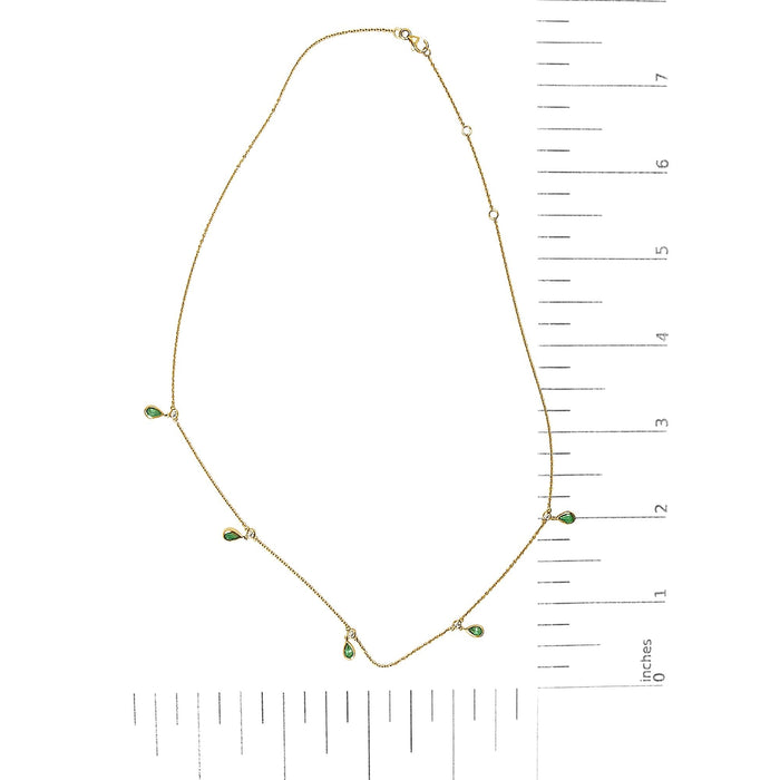 Dangling 5x3 mm Green Emerald and Diamond Station Necklace in 10K Yellow Gold, photo 5
