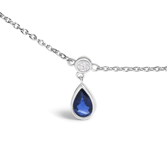 Collar de estaciones colgante con zafiro azul pera de 5x3 mm y diamantes en oro blanco de 10K, 18 pulg., foto 2