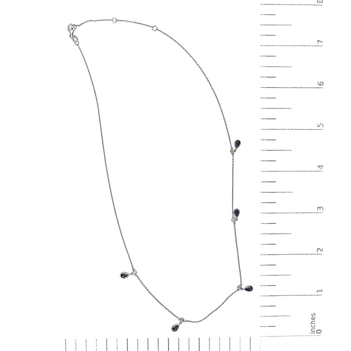 Collar de estaciones colgante con zafiro azul pera de 5x3 mm y diamantes en oro blanco de 10K, 18 pulg., foto 4