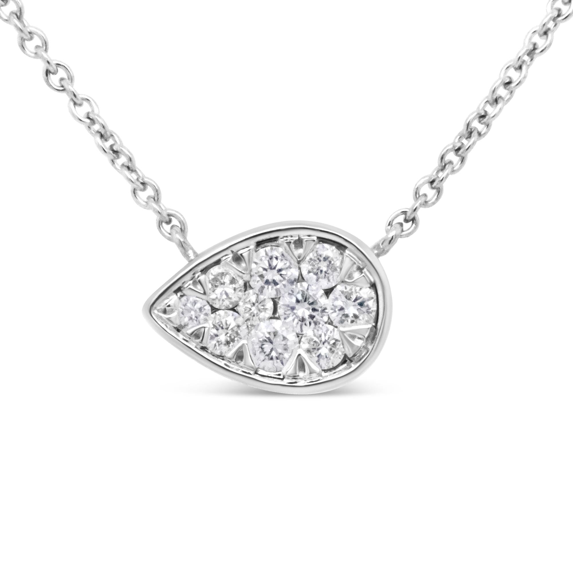 Collar con colgante de racimo en forma de gota con diamantes redondos de 1/4 ct. p.t. en oro blanco de 14K, foto 1