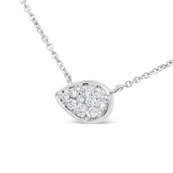 Collar con colgante de racimo en forma de gota con diamantes redondos de 1/4 ct. p.t. en oro blanco de 14K, foto 2