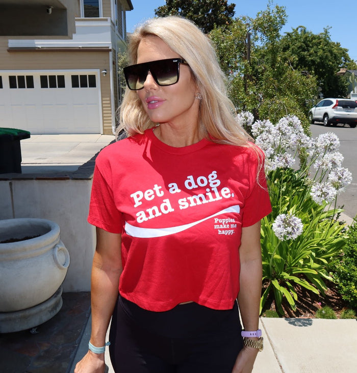 Pet A Dog And Smile Crop Tee in red