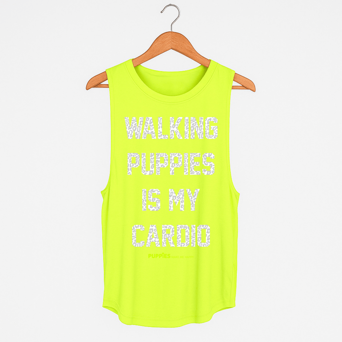 Walking Puppies is My Cardio Women's Sleeveless Tank in neon yellow
