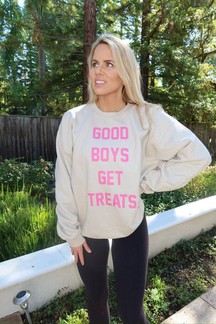 Good Boys Get Treats Crewneck Sweatshirt in beige