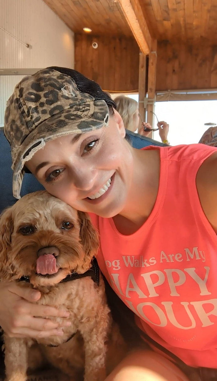 Dog Walks Are My Happy Hour Women's Sleeveless Tank in hot pink
