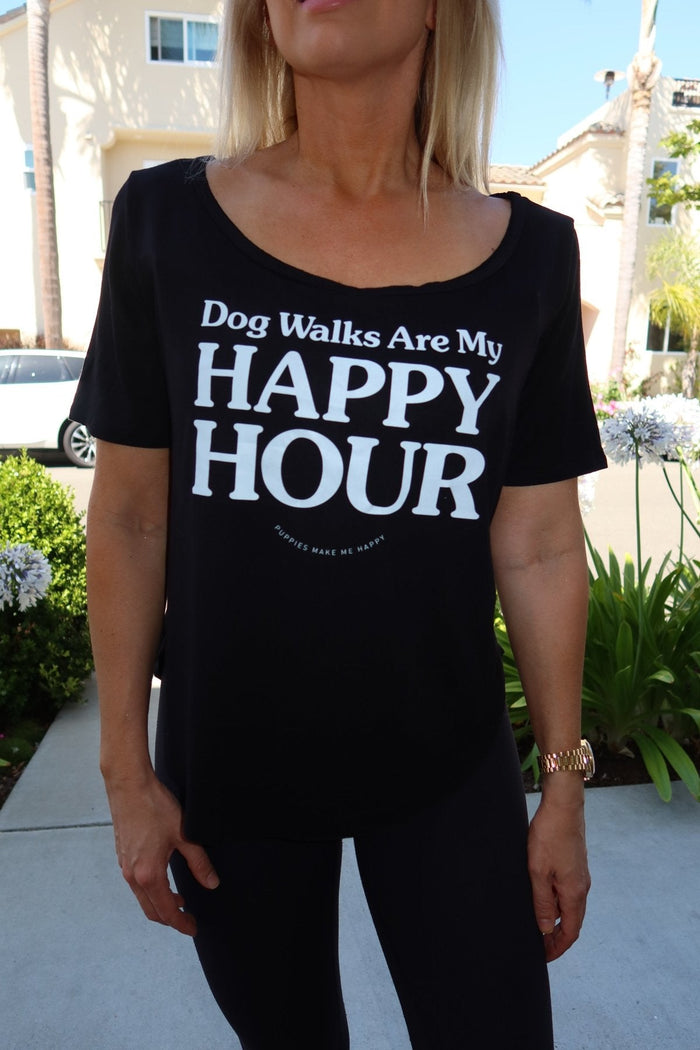 Dog Walks Are My Happy Hour Scoop Neck Tee
