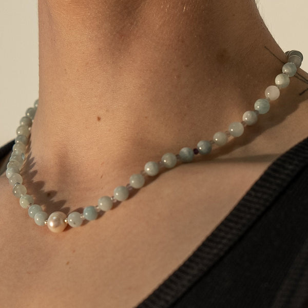 Aquamarine and Freshwater Pearl Necklace, photo 2