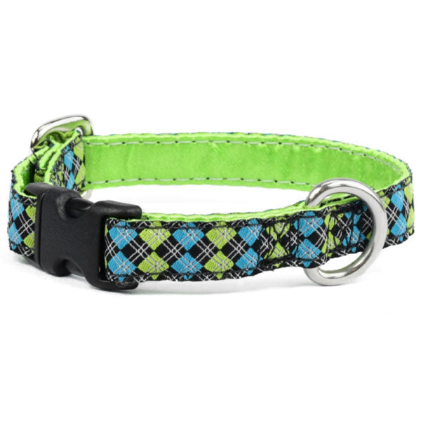 Collar martingala con hebilla para perro Argyle Turquoise and Green, 5/8 pulg. de ancho, foto 1