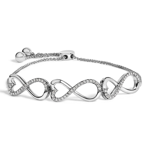 Pulsera bolo ajustable de eslabones de corazón infinito con diamantes de 1/3 ct. p.t. en plata de ley, foto 1