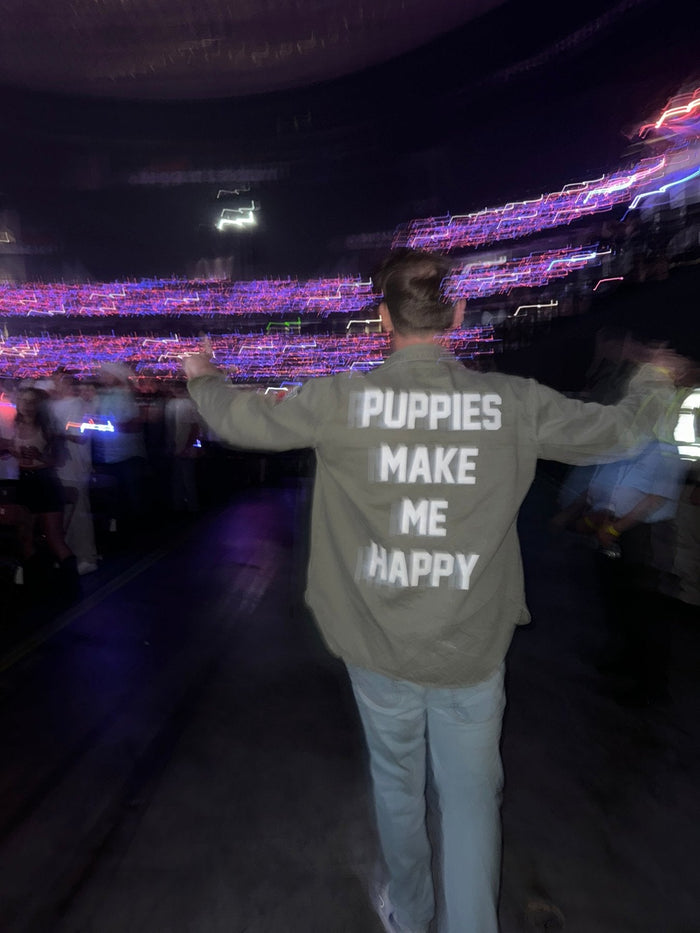 Puppies Make Me Happy Military Button-Up Shirt