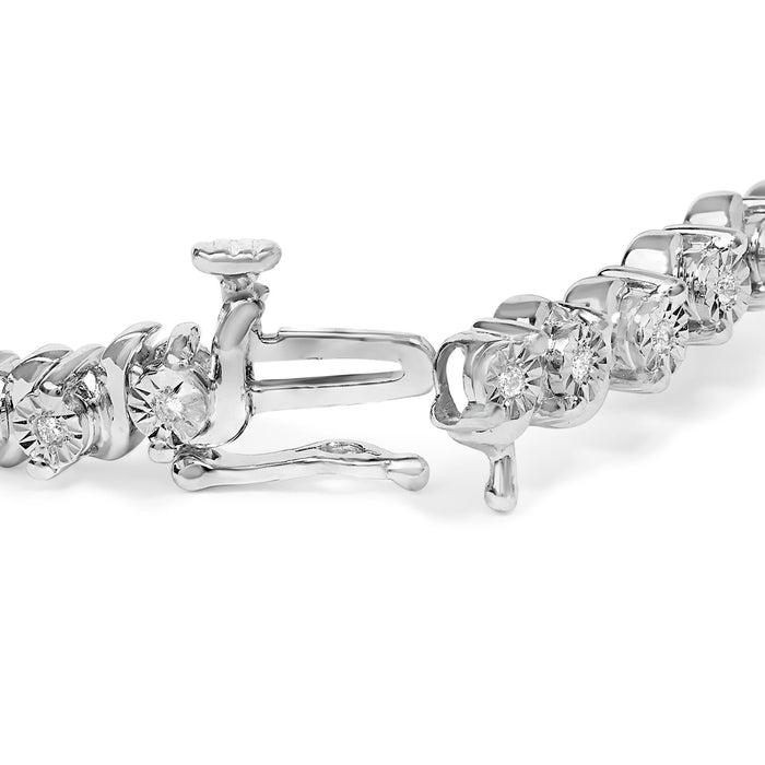 Pulsera de eslabones en S con estaciones de diamantes de 1/4 ct. p.t. en plata de ley, foto 2