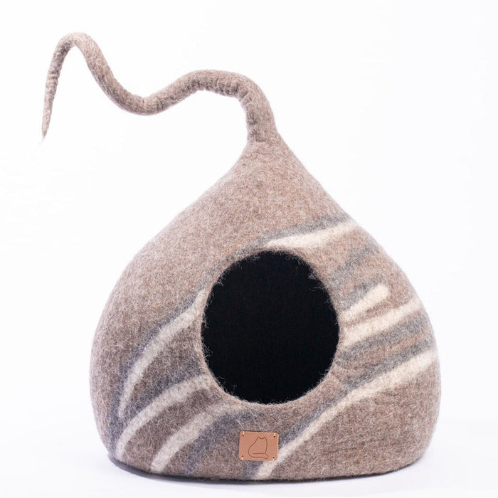 Felted Wool Cat Cave with Tail, Stone Design, photo 5
