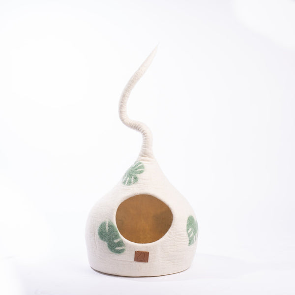 Felted Wool Cat Cave with Tail, Leaf Design, photo 4