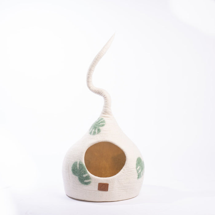 Felted Wool Cat Cave with Tail, Leaf Design, photo 4