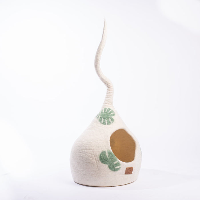 Felted Wool Cat Cave with Tail, Leaf Design, photo 5