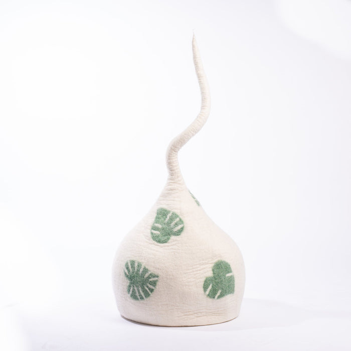 Felted Wool Cat Cave with Tail, Leaf Design, photo 6