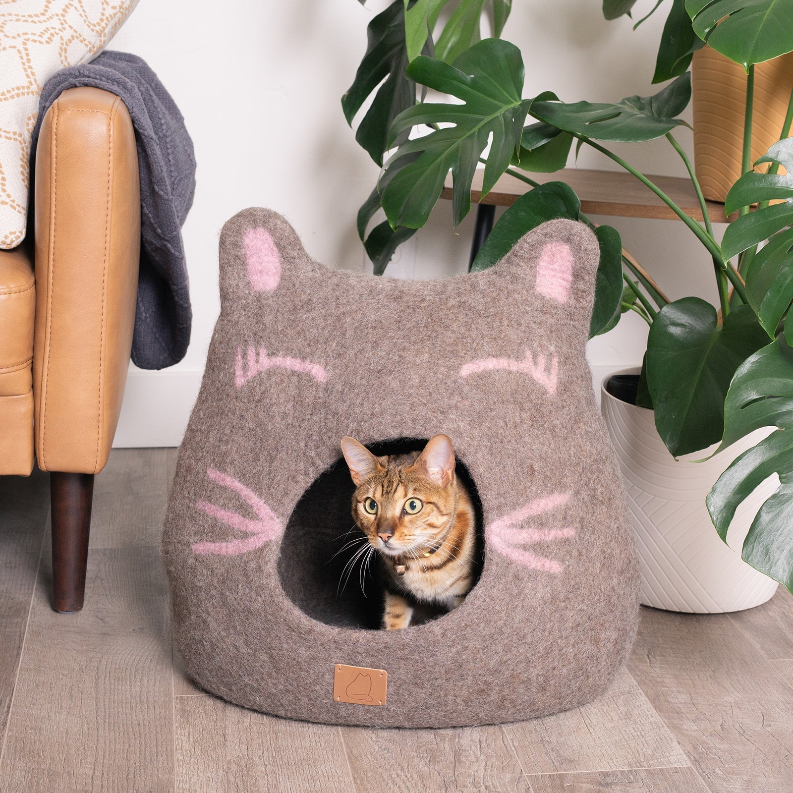 Felted Wool Cat Cave with Ears, Girl Cat Design