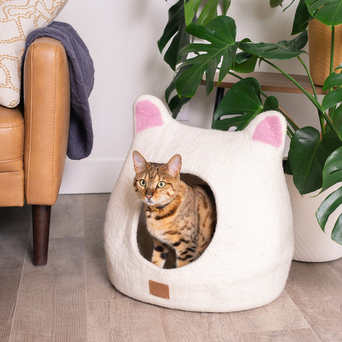 Felted Wool Cat Cave with Ears, Accent Ears Design