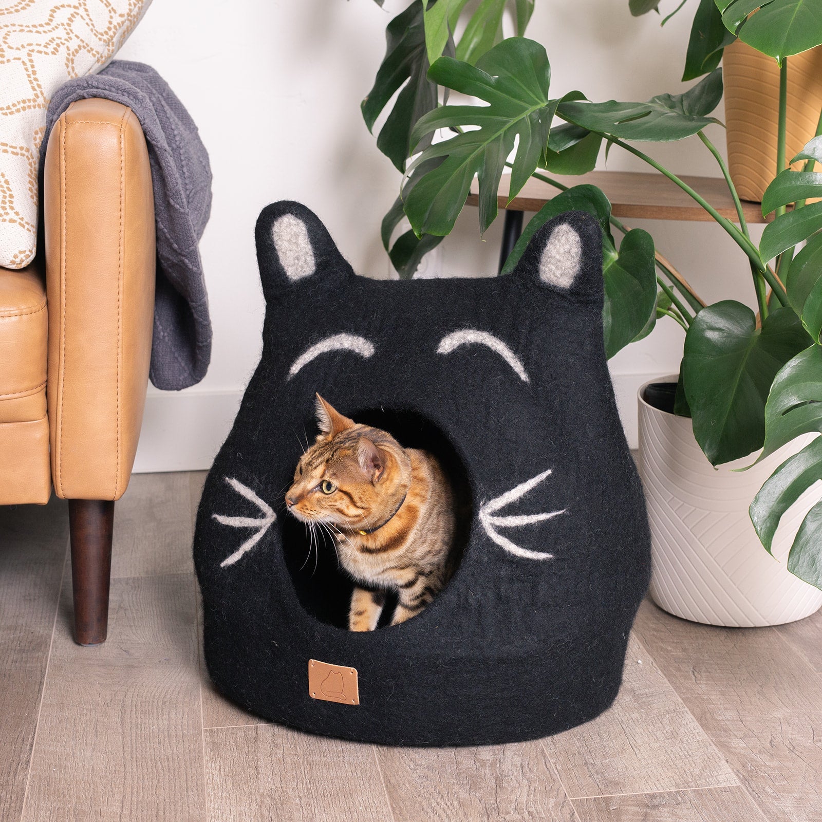 Felted Wool Cat Cave with Ears, Boy Cat Design