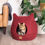 Felted Wool Cat Cave with Ears, Wine Burgundy