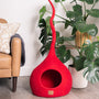 Felted Wool Cat Cave with Tail, Chili Red, photo 2