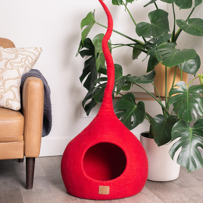 Felted Wool Cat Cave with Tail, Chili Red, photo 2