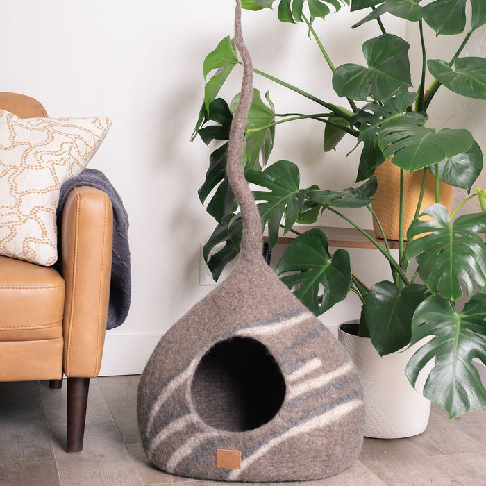 Felted Wool Cat Cave with Tail, Stone Design, photo 3