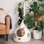 Felted Wool Cat Cave with Tail, Leaf Design