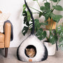 Felted Wool Cat Cave with Tail, Burst Design