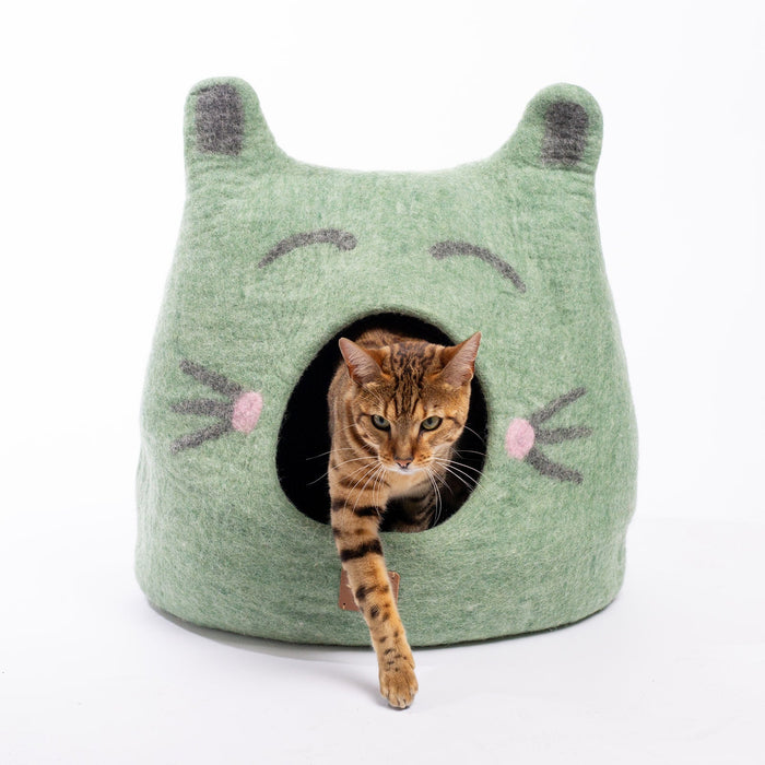 Cueva de fieltro de lana para gatos con orejas, diseño Cat Face, foto 5