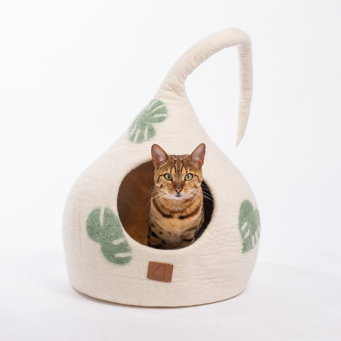 Felted Wool Cat Cave with Tail, Leaf Design, photo 3