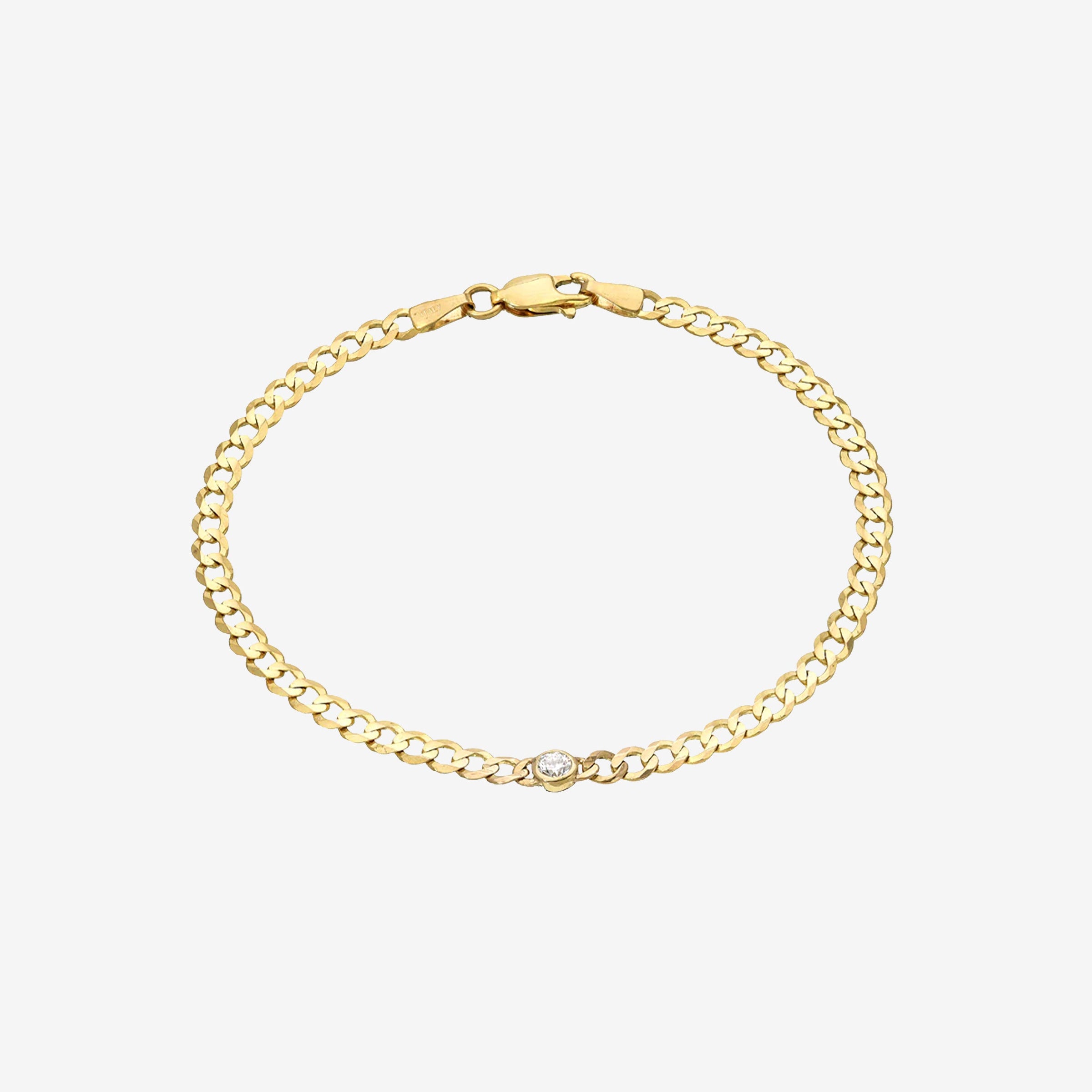 Pulsera de cadena cubana con diamante en bisel en oro de 14K, foto 1