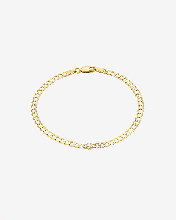 Pulsera de cadena cubana con diamante en bisel en oro de 14K, foto 1