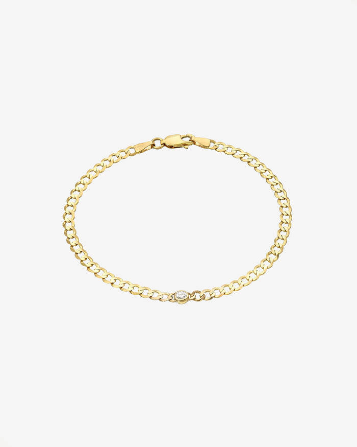 Pulsera de cadena cubana con diamante en bisel en oro de 14K, foto 1
