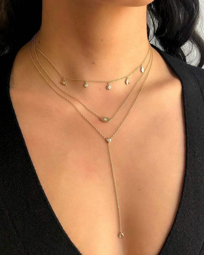 14K Gold Bezel Diamond Lariat Necklace, photo 8