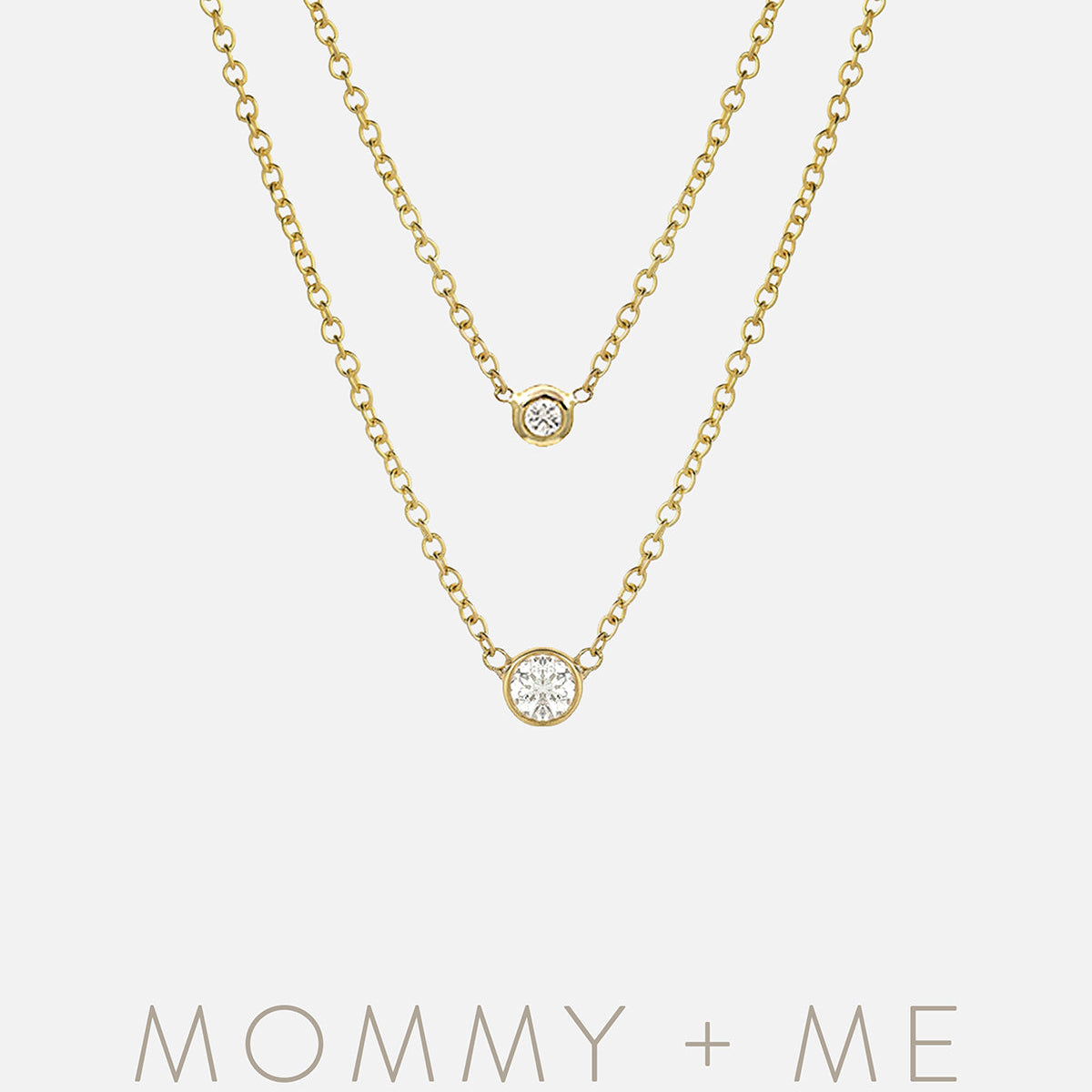 Conjunto de collares Mommy and Me con diamante en bisel en oro de 14K, foto 1