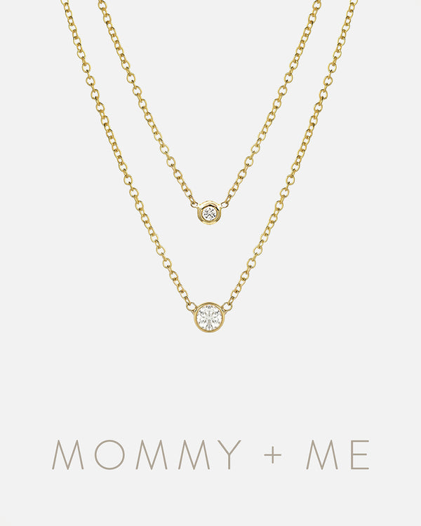 14K Gold Mommy and Me Bezel Diamond Necklace Set, photo 1