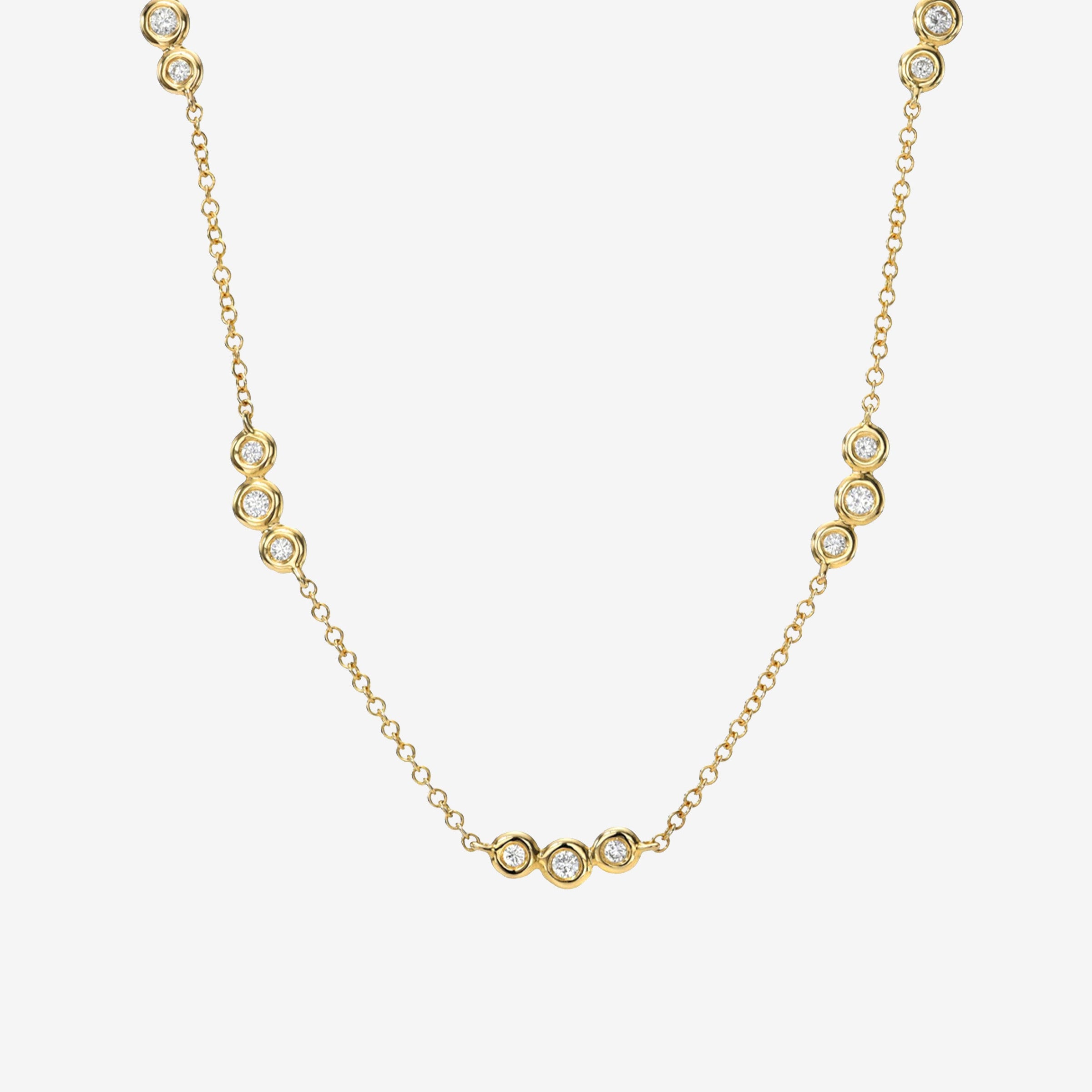 14K Gold Bezel Diamond Trio Segment Necklace, photo 1