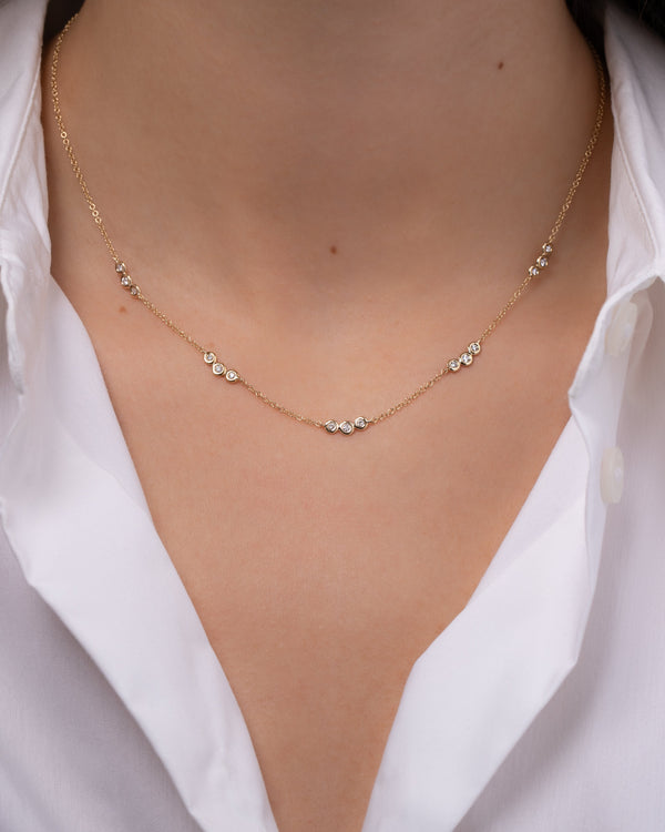 14K Gold Bezel Diamond Trio Segment Necklace, photo 2