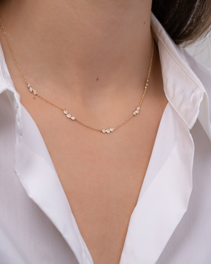 14K Gold Bezel Diamond Trio Segment Necklace, photo 3