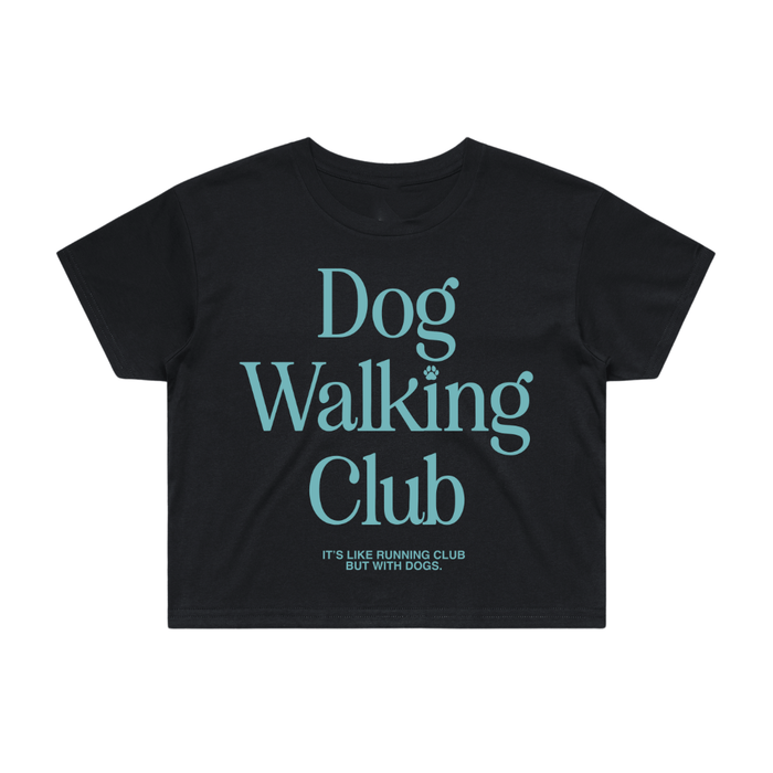 Dog Walking Club Crop Top in black / teal print