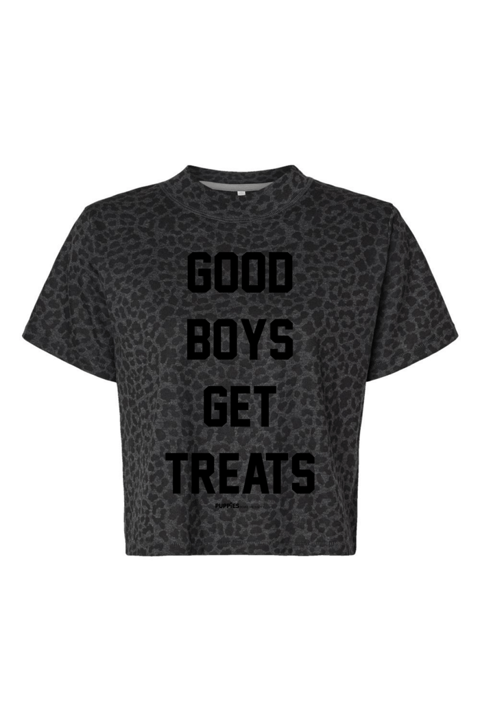 Good Boys Get Treats Crop Tee in black leopard